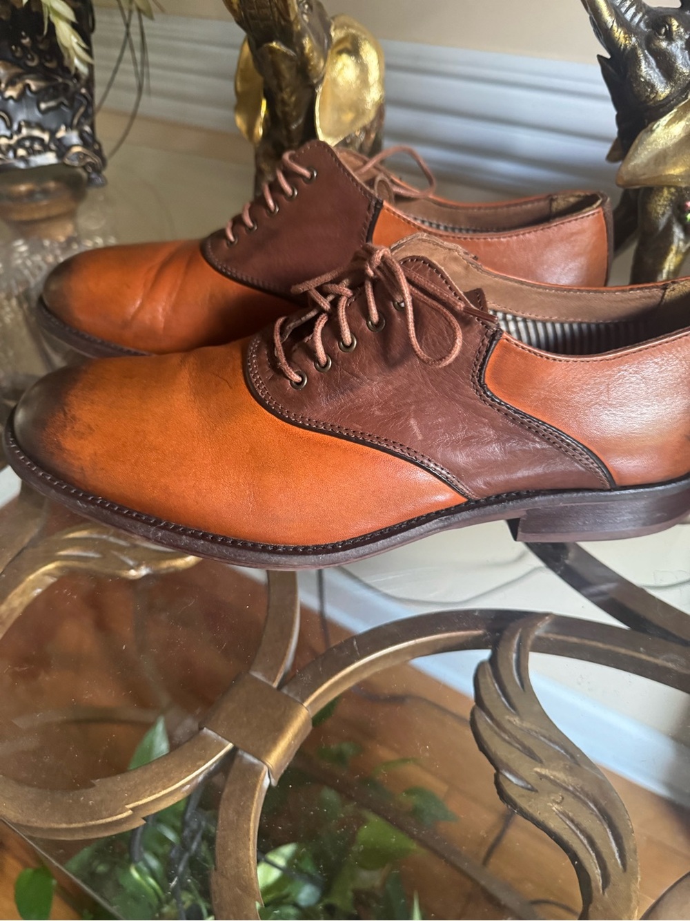 Cole Haan Two-Tone Chestnut and Dark Brown Leather Oxfords